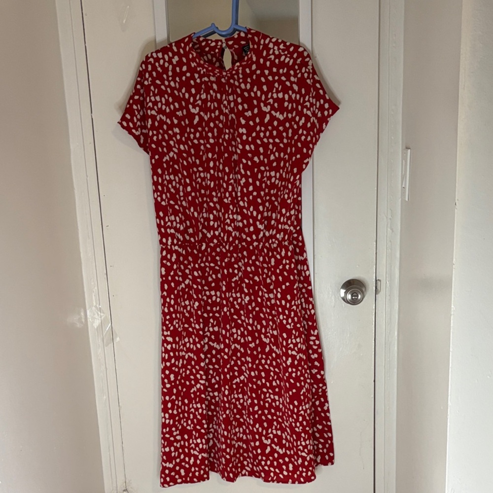 SHEIN Red and White Midi Polka Dot Long Flowy Dress 1XL